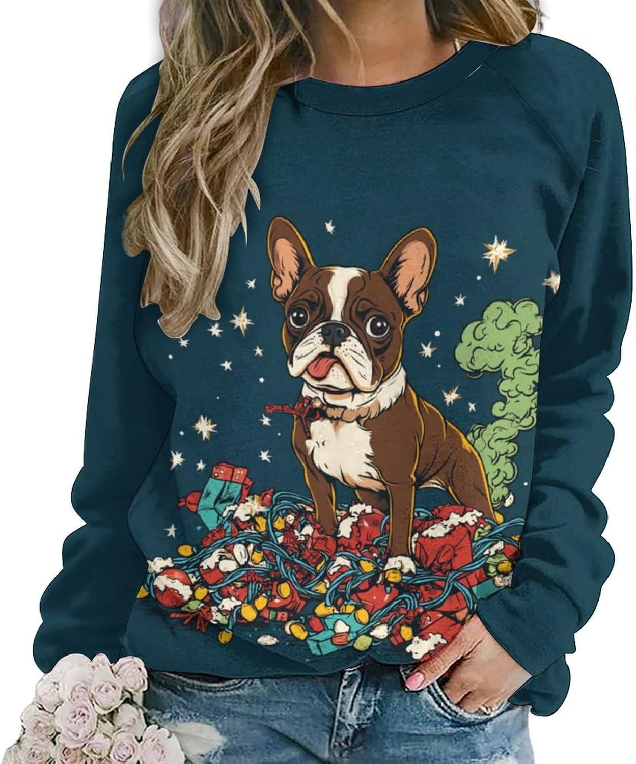 MARSVOVO Christmas Sweatshirt For Women Crew Neck Long Sleeve Shirt Xmas Funny Graphic Pullover Tops