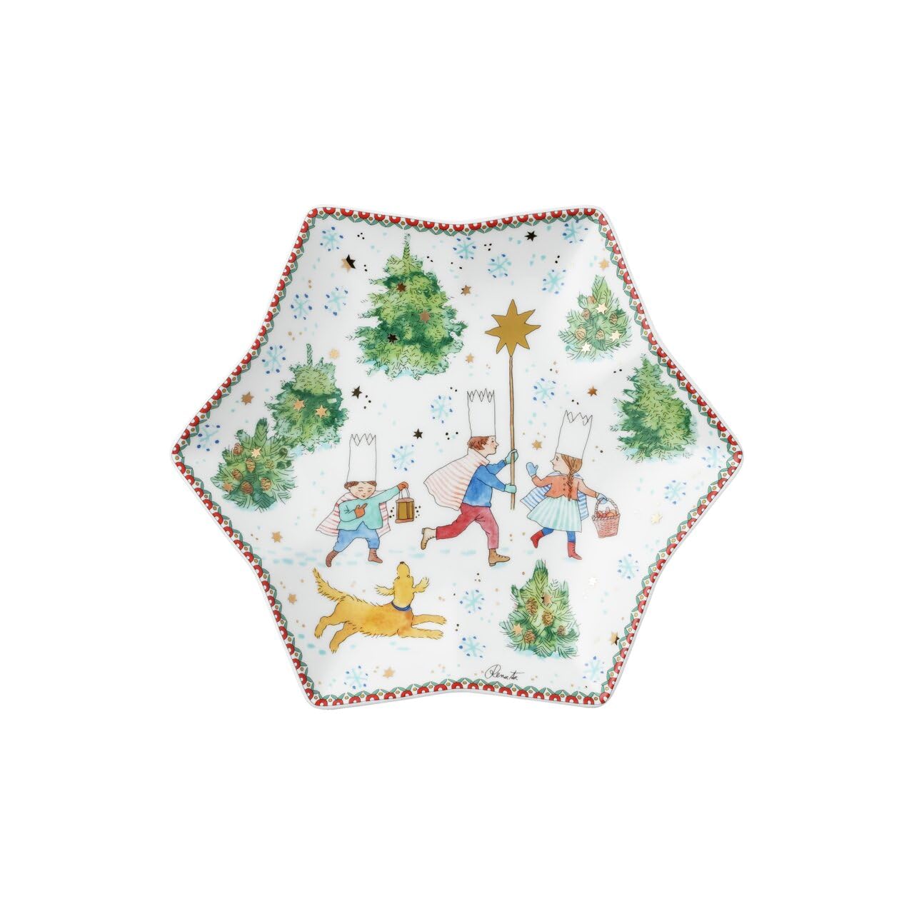 Hutschenreuther Sammelkollektion 2025-Weihnachtsspiele-Sternschale 24 cm-Ø 23,6 cm, Rot und Beige
