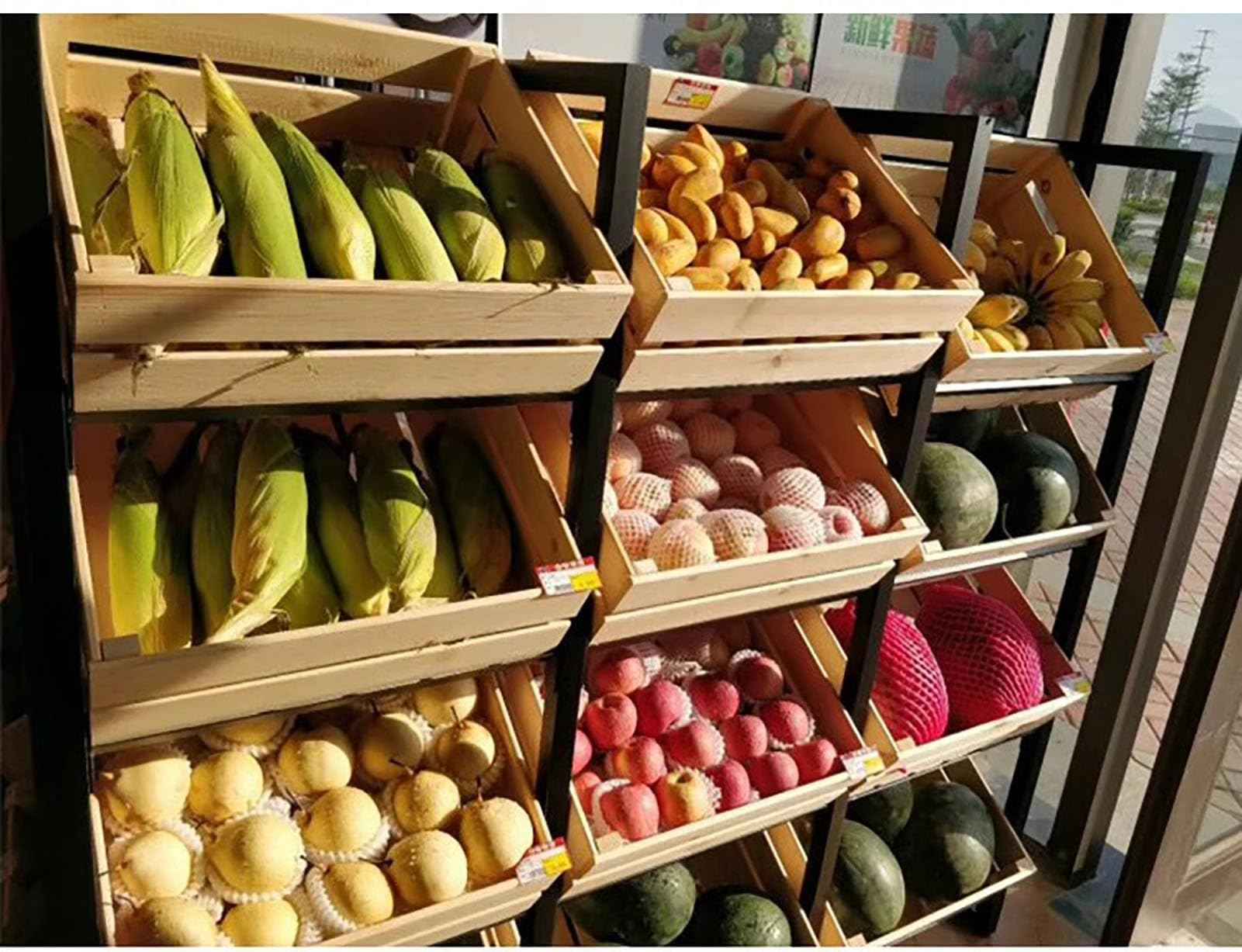 Snacks Shelf Solid Wood Basket 3 Tier, Floor-Standing Supermarket Shelf Rolling Holder, Stackable Candy Cart Display for Movie Office Kitchen(Color:Brown)