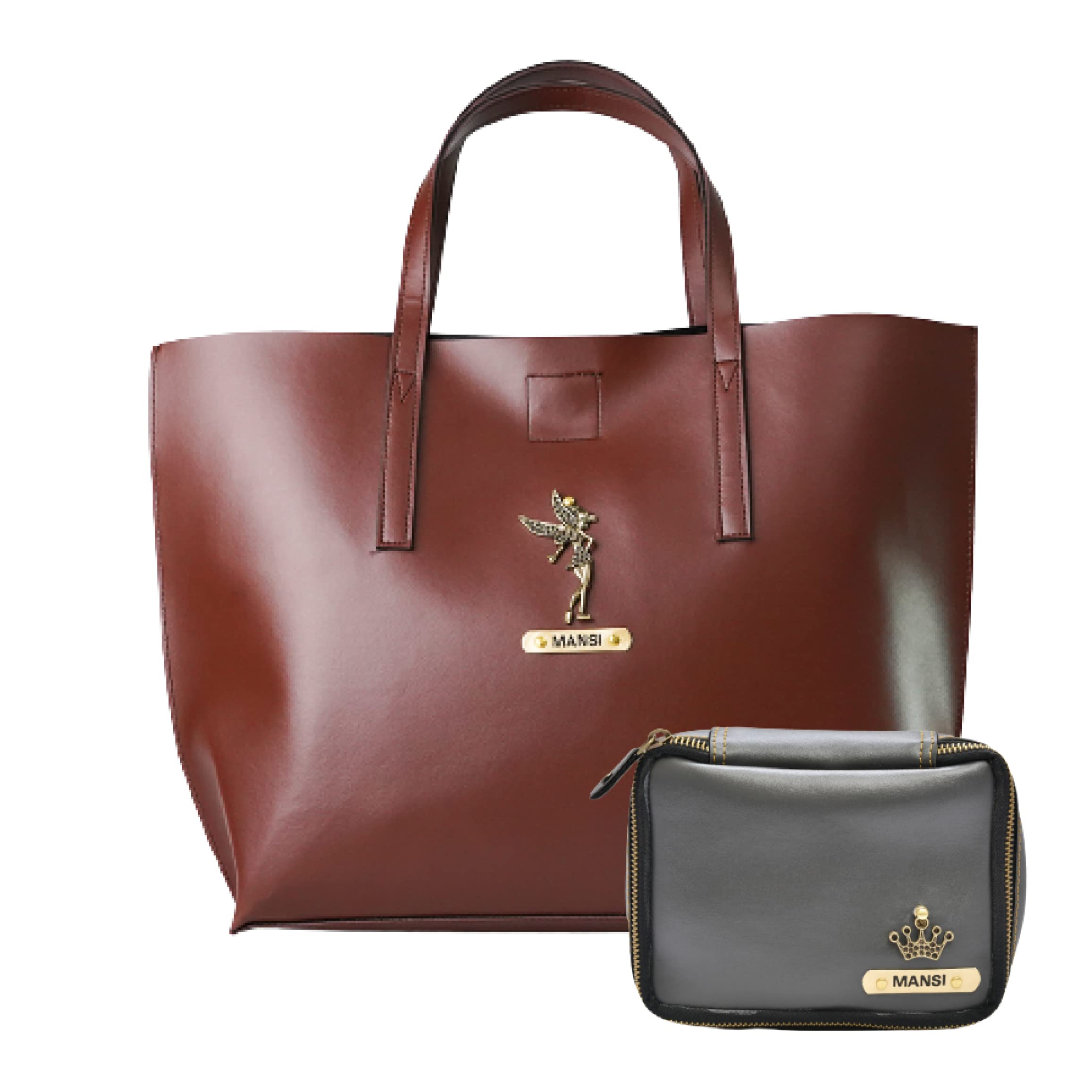 Customized Women's Tote Bag in Vogue + Mini Make up kit-Brown Grey