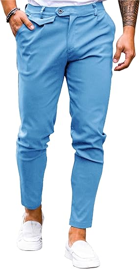 Mens Chinos Slim Fit Pants Flat Front Stretch Skinny Tapered Dress Pants Comfort Casual Solid Trousers