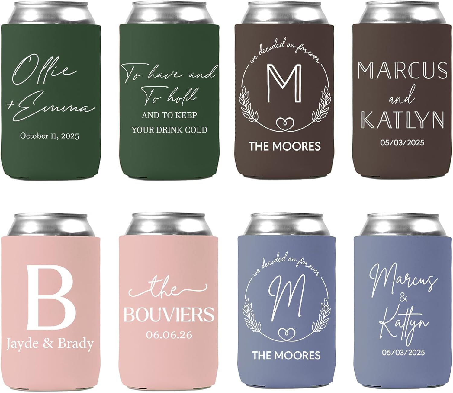 100 PCS Personalized Wedding Can Coolers Bulk - Custom Party Favors for Guests, Fits 12-16oz Cans & Bottles, Unique Wedding Gifts & Event Supplies (100, Standard Can Cooler)
