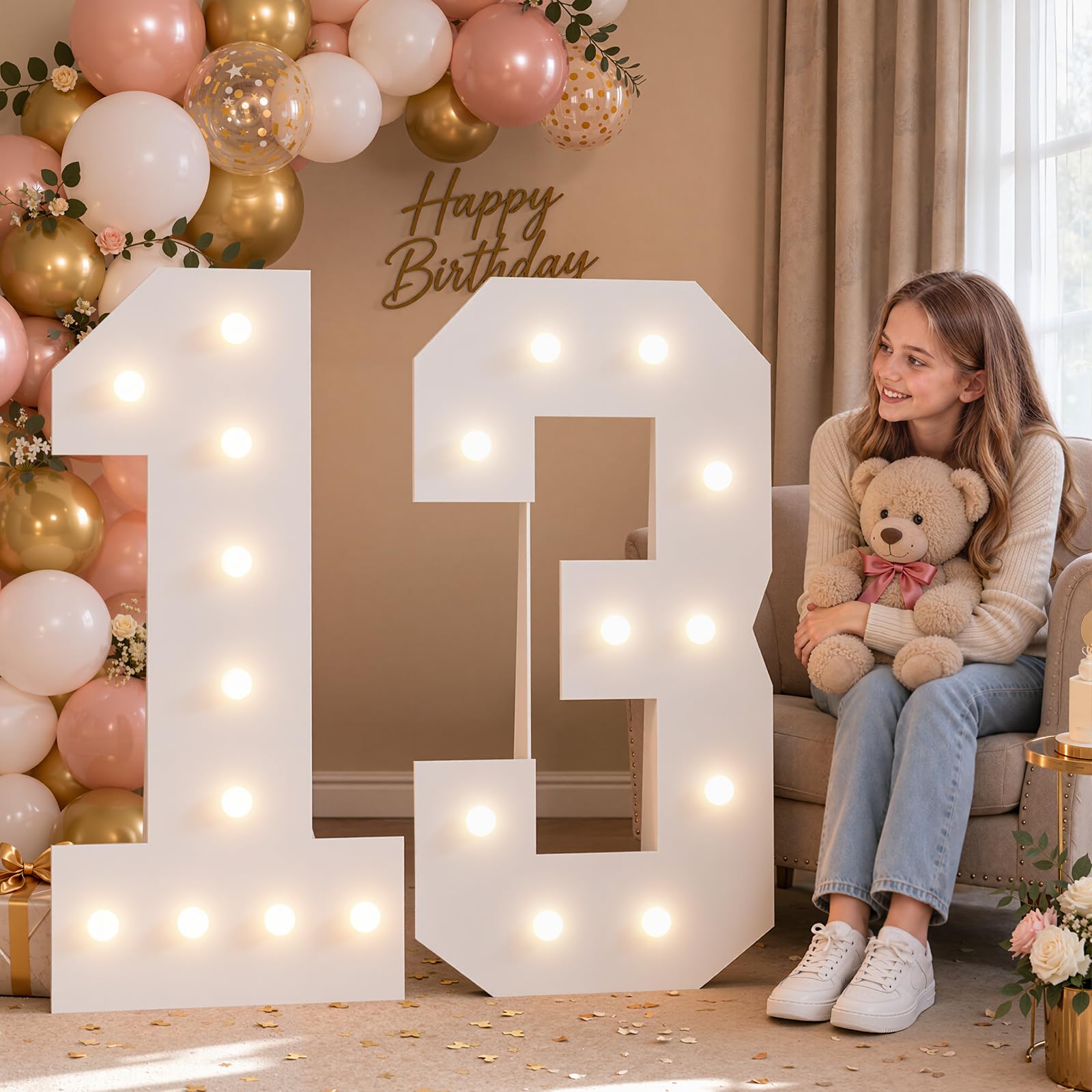 4FT Marquee Numbers 13 Warm Light Quick Setup Birthday Decorations