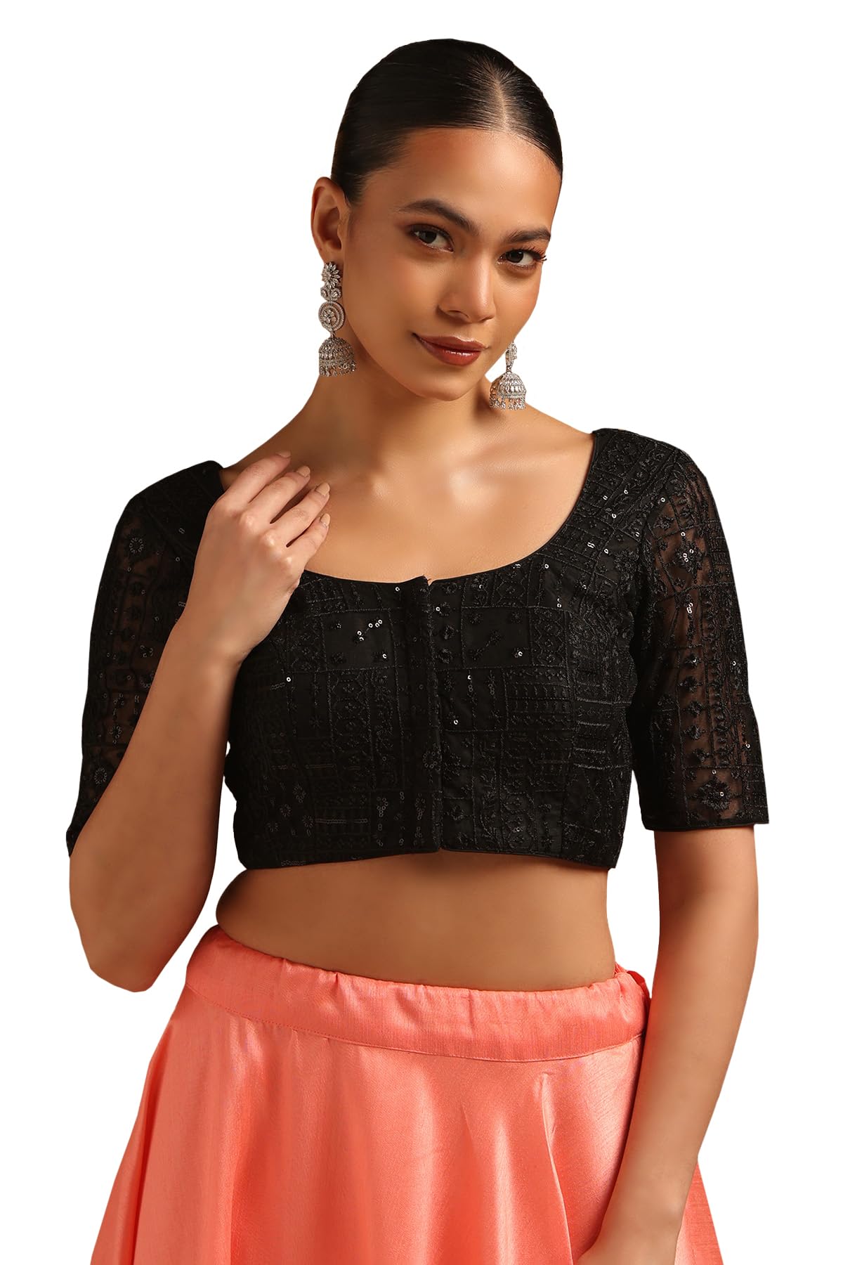 soch Womens Black Net Blouse with Sequins Work-picture-31