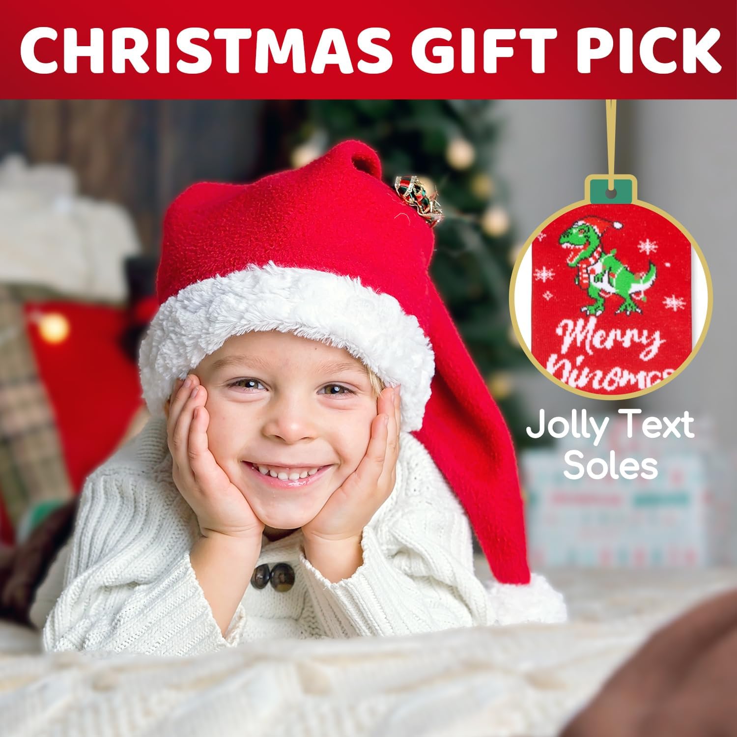 HAPPYPOP Christmas Socks Gift - Elf Xmas Dinosaur Socks for Boys Girls with Greeting Card - Image 5