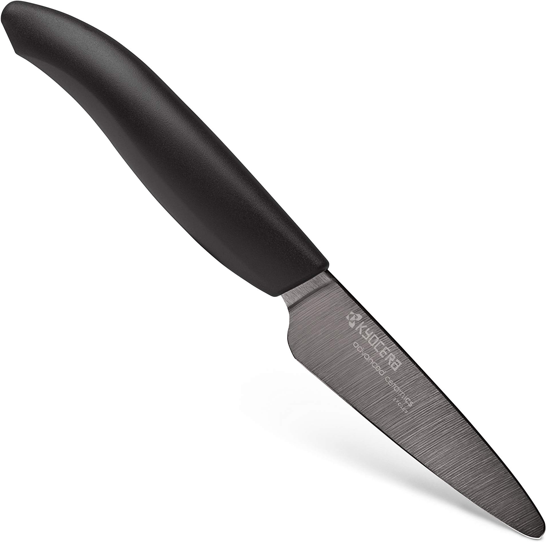 Kyocera Kuroba Ceramic Paring Knife 7.5cm. Blade made from Zirconia material. Ultra lightweight. Ergonomic Handle. Holds sharp knife edge 10x longer than steel blades. Resistant to Acid.