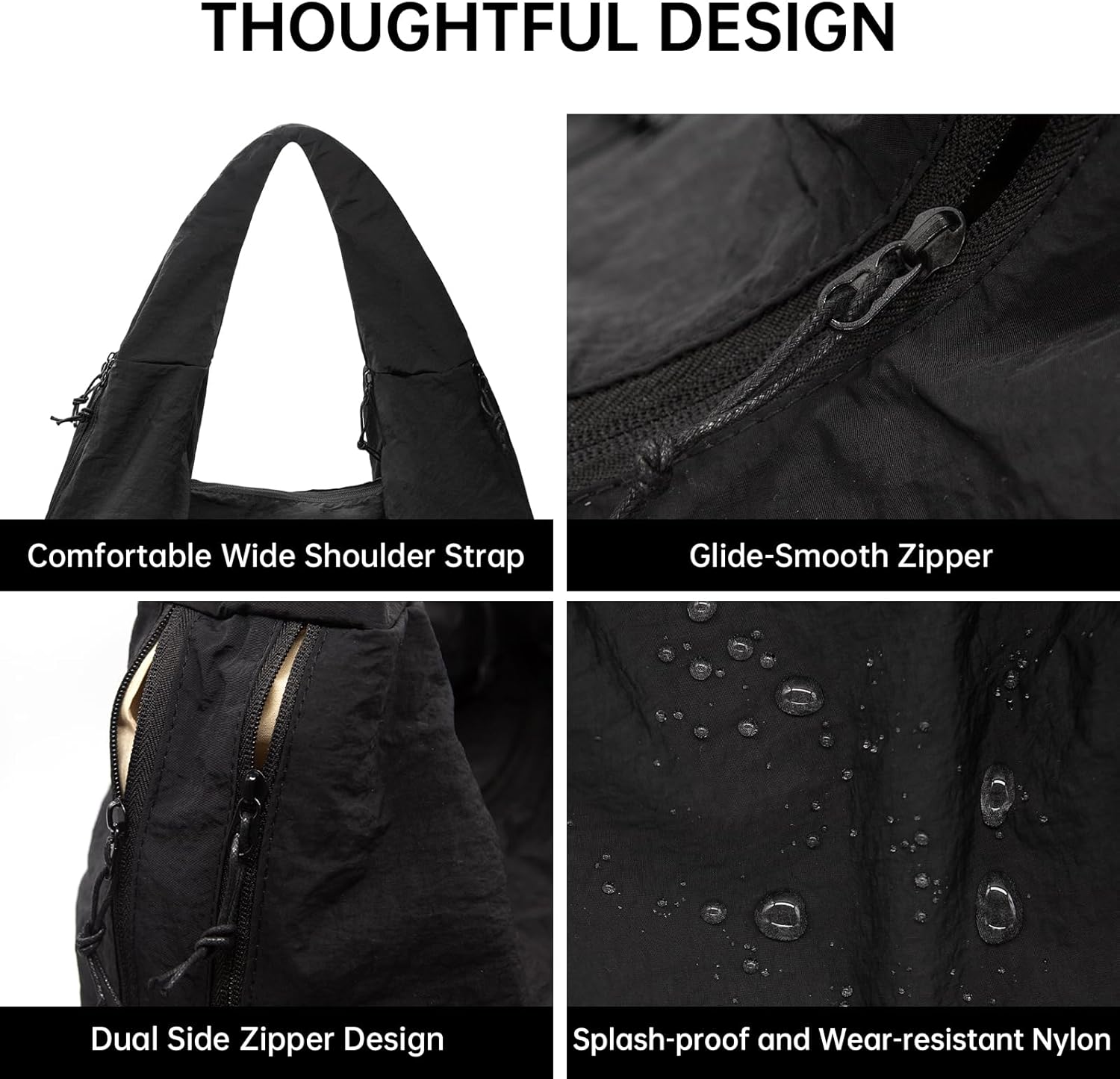 Long Keeper Slouchy Tote Bag Nylon Hobo Bag for Women Pleated Hobo Handbag Large Crescent Shoulder Bag for Travel Gym Casual