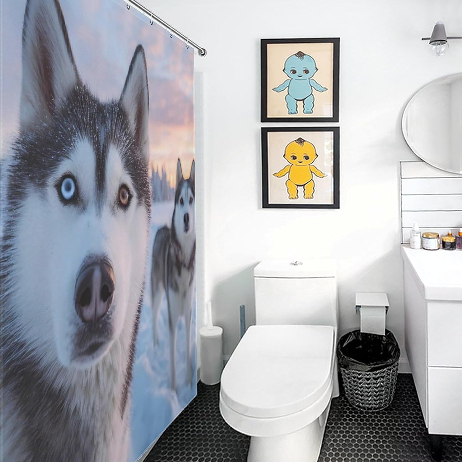 Siberian Husky Print Shower Curtain 46.85x70.87Inch（119x180cm） Polyester Bath Curtain Shower Curtains Printed Decorative