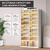 Vista 4 de 9-Tier Foldable Shoe Rack Organizer for Closet,36Pairs Collapsible Plastic Shoe Shelf,Large Shoes Cabinet with Door,Clear Stackable Storage Box Easy