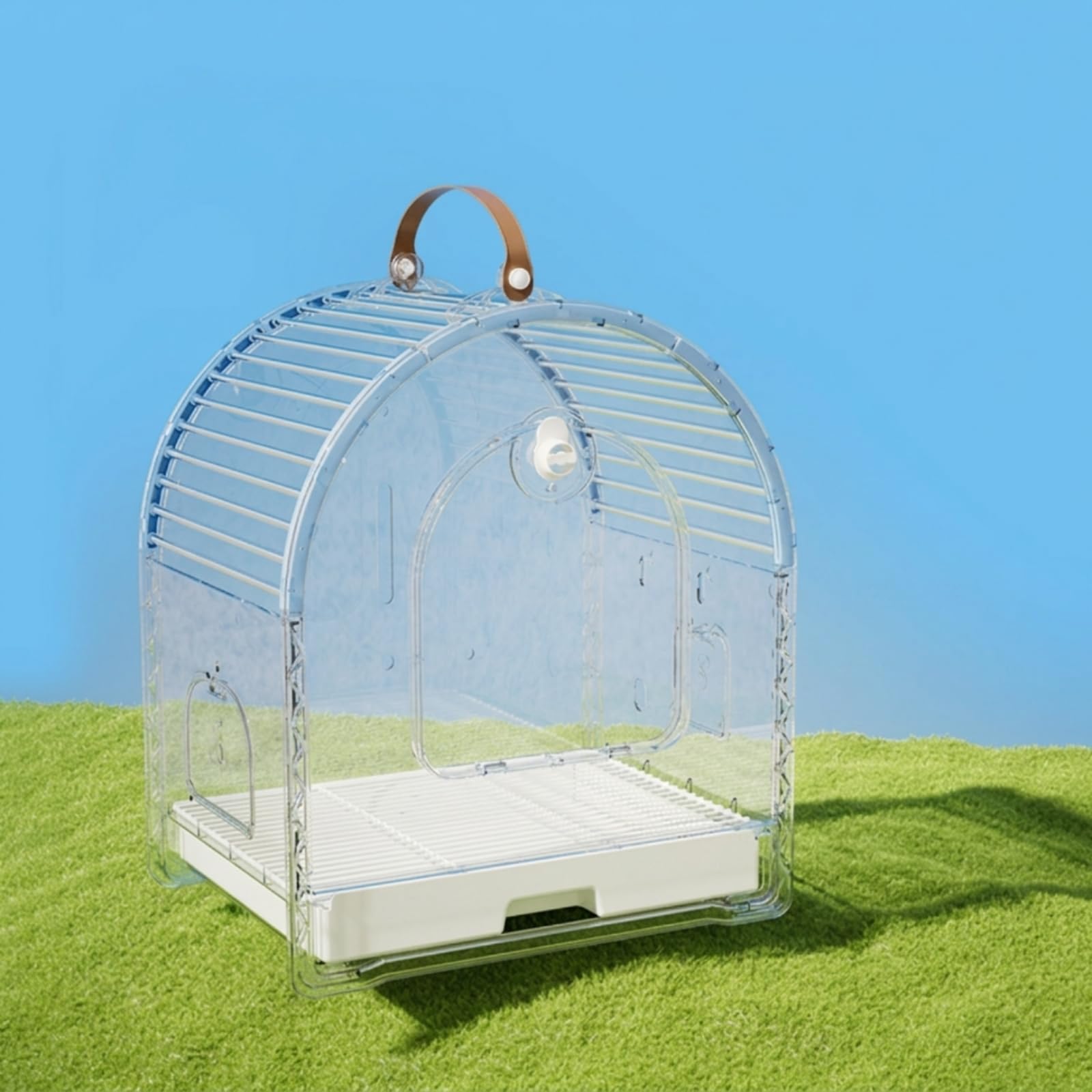 Baoblaze Jaula para Pájaros Portátil Trasportadora Aves Mascota Cuerpo Transparente Seguimiento Visual Comodidad Extraíble Mantenimiento Fácil, Blanco Arroz, Mediano