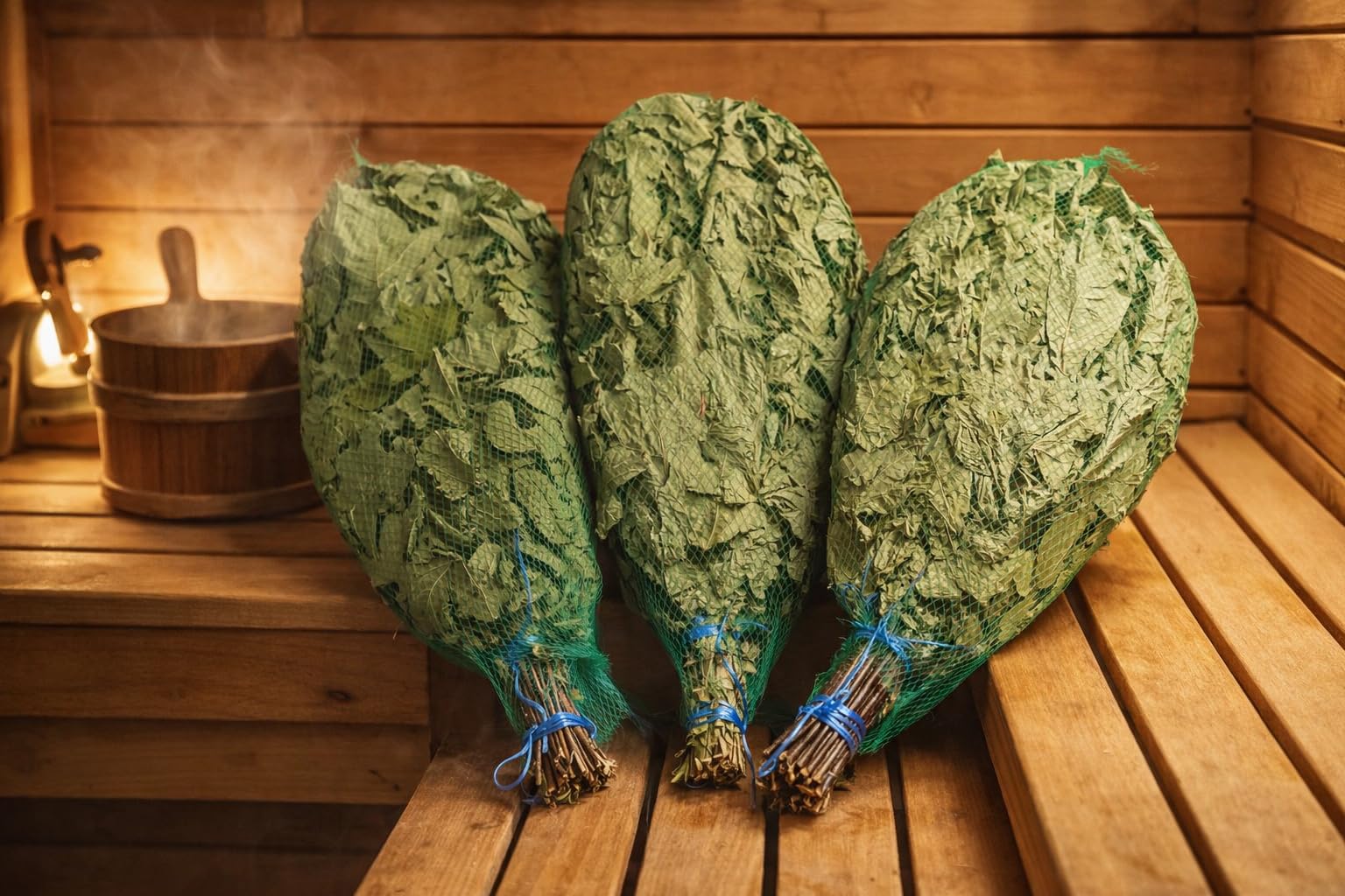 Saunabesen aus Eiche – Premium Venik für Sauna & Banja – Naturbelassen, Handgebunden, Kanadische Eiche – (3 Stk)