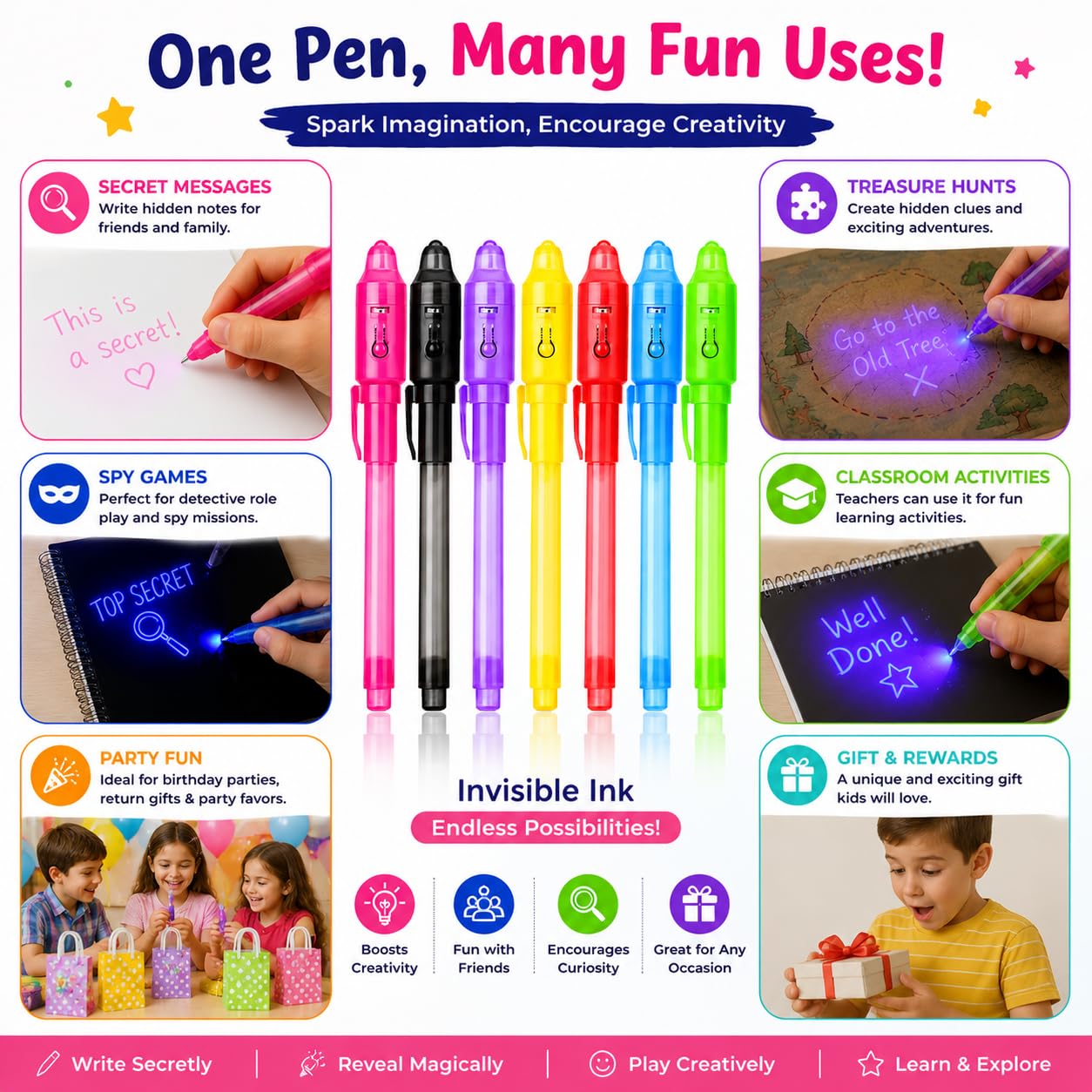 kidivo Invisible Ink Magic Spy Pen with UV Light for Kids, Secret
