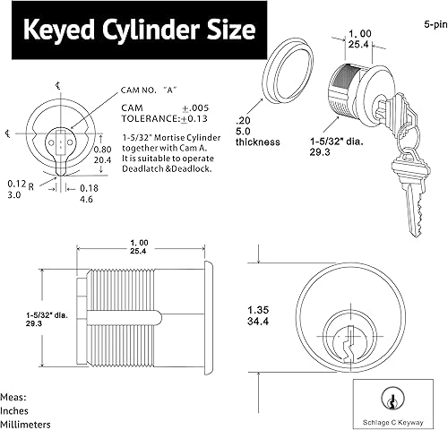 Miniatura 6 de elox Cilindro con llave de zinc y 1 cilindro de perilla para Adams Rite Commercial Storefront Door Lock a Pair Pack AL Color