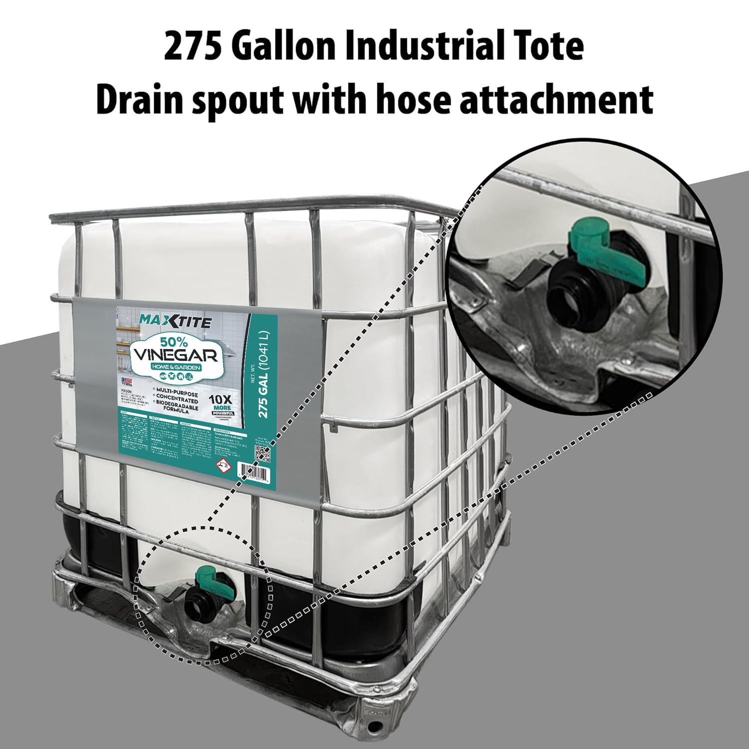 MAXTITE Ultra-Strength 50% Vinegar - 275 Gallon Tote - Acetic Acid - Perfect For Commercial Or Industrial Use - Refill Your Own Bottles or For Use As An Ingredient