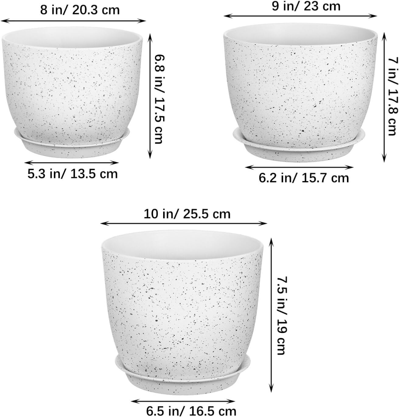 GANAZONO 3-Pack Plant Pots Drainage Holes Saucers Breathable Indoor Flower Pots