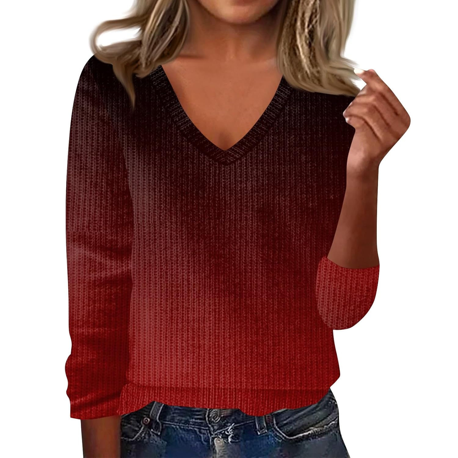 Long Sleeve Shirts for Women 2025 V Neck Classic Soft Pullover Loose Casual Basic Sweaters 2025 Fall Loose