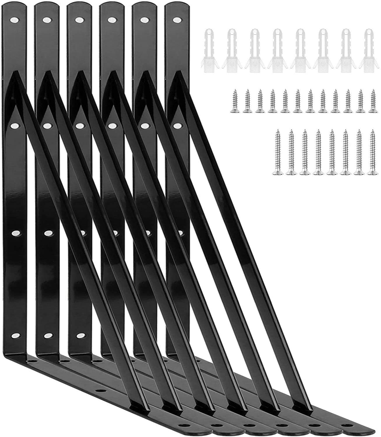 Buy LISHINE 16 Inch Shelf Brackets Black, 6 Pack Heavy Duty Wall