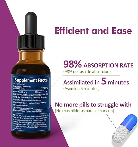 Miniatura 5 de Nurbetoxa Gotas de apoyo hepático de cardo mariano para hígado graso, Alcachofa y Cardo Mariano para el Higado Graso, fórmula de desintoxicación