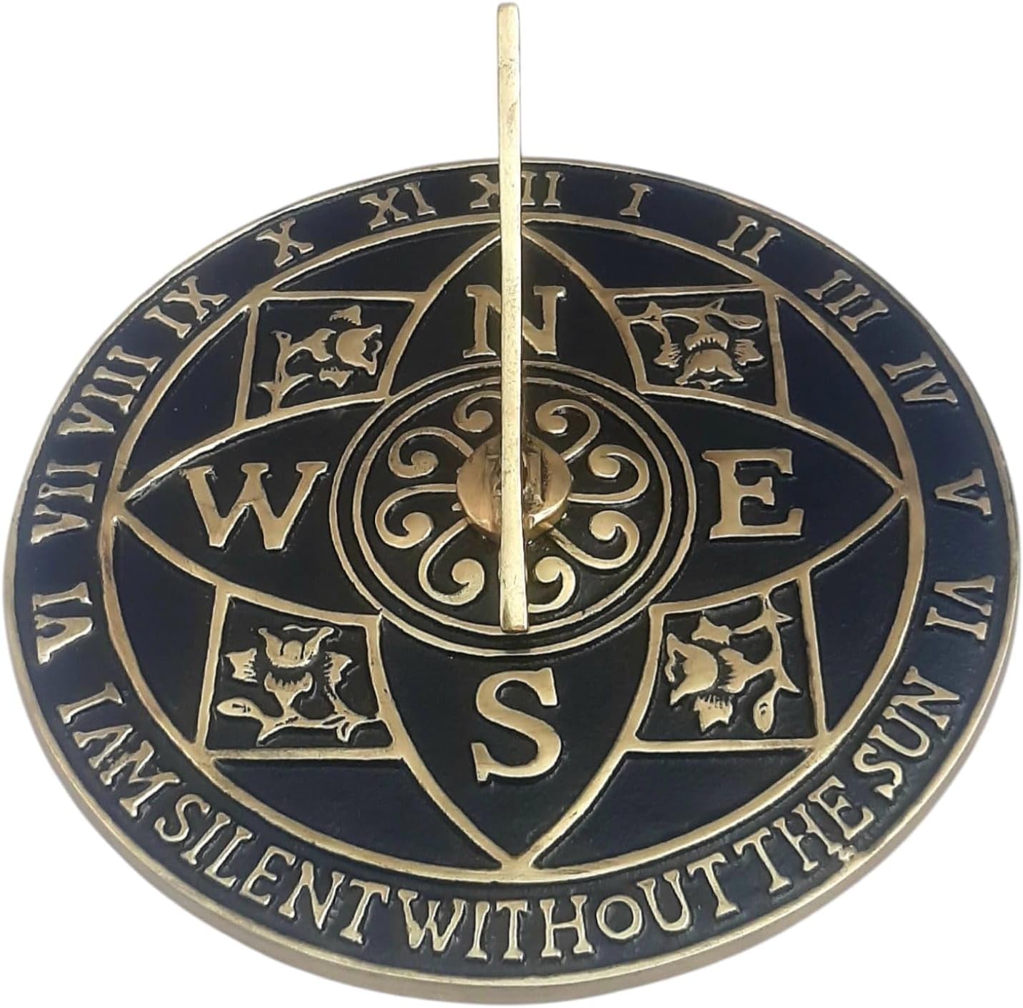 Brass Garden Sundial - 10" inch Grow Old Me Design Solid Brass Sundial - Tempus Fugit Plaque and Rooster Dial Round Patio Outdoor Compass Sundials for Yards, Home Decor, Sundial Gift