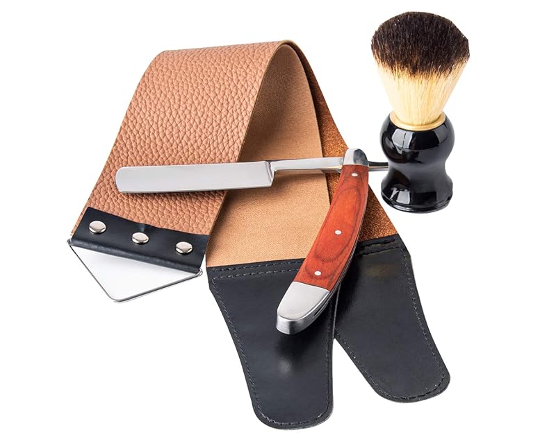 Kit de Navalha YU&CH com Strop de Couro e Pincel