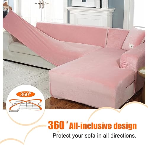 Miniatura 8 de MIFXIN Fundas para sofá seccional, 2 piezas de terciopelo elástico en forma de L, fundas elásticas para sofá seccional en forma de L, protector de