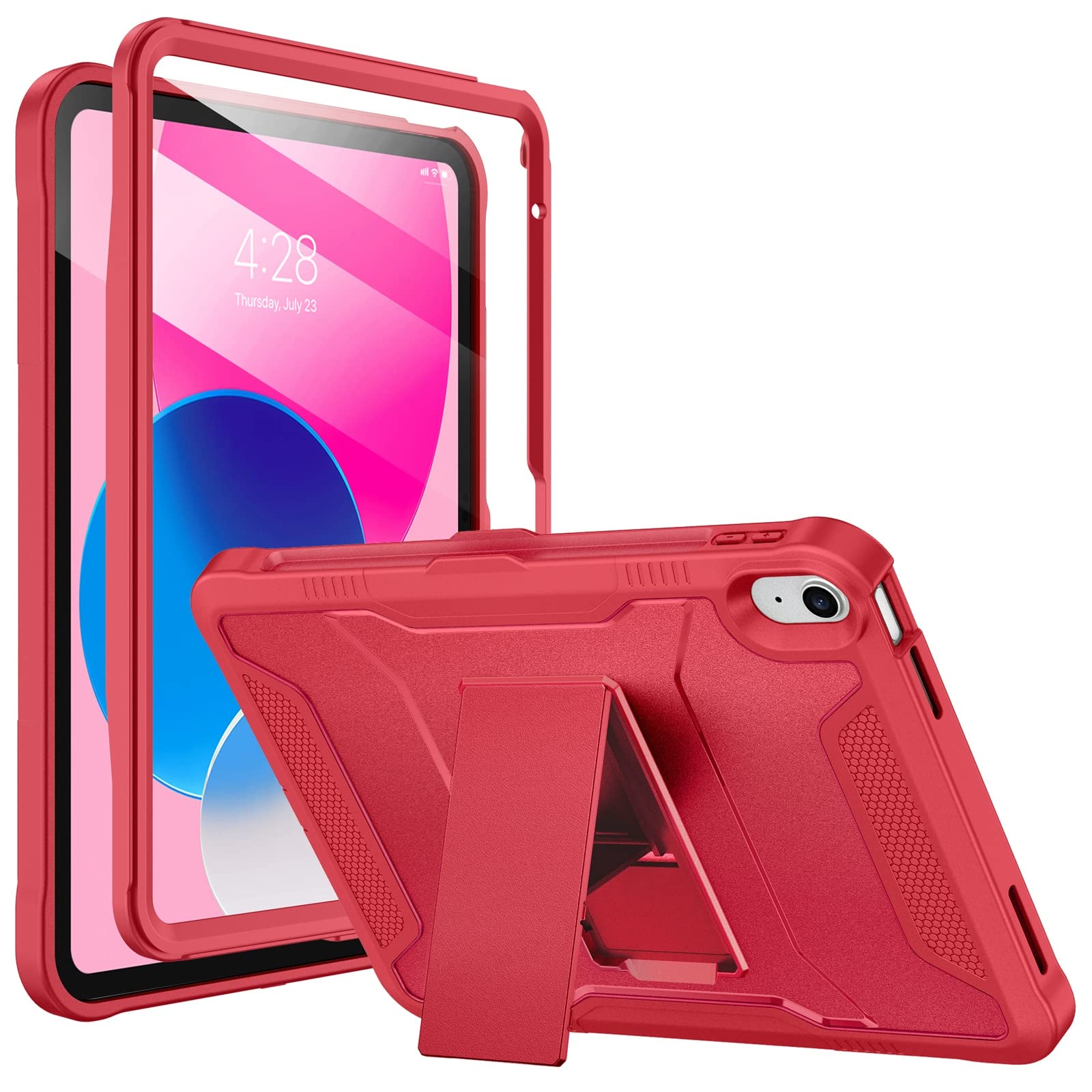 Soke Case for iPad 10th Generation 10.9-inch 2022, with Built-in Screen Protector and Kickstand, Rugged Full Body Protective Cover for New Apple iPad 10.9 Inch - Burgundy Red