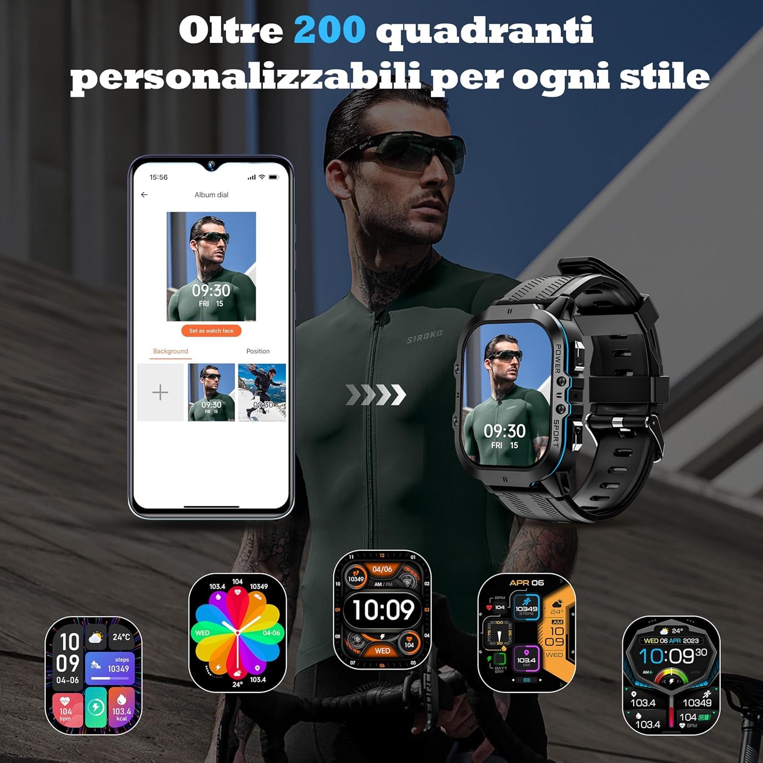 OUKITEL Smartwatch Uomo,1.96" HD Orologio Militare Uomo con Effettua/Risposta Chiamate,120+Modalità Sportive Impermeabile 5ATM, Smart Watch con Monitoraggio del SpO2/Sonno/Contapassi per IOS/Android