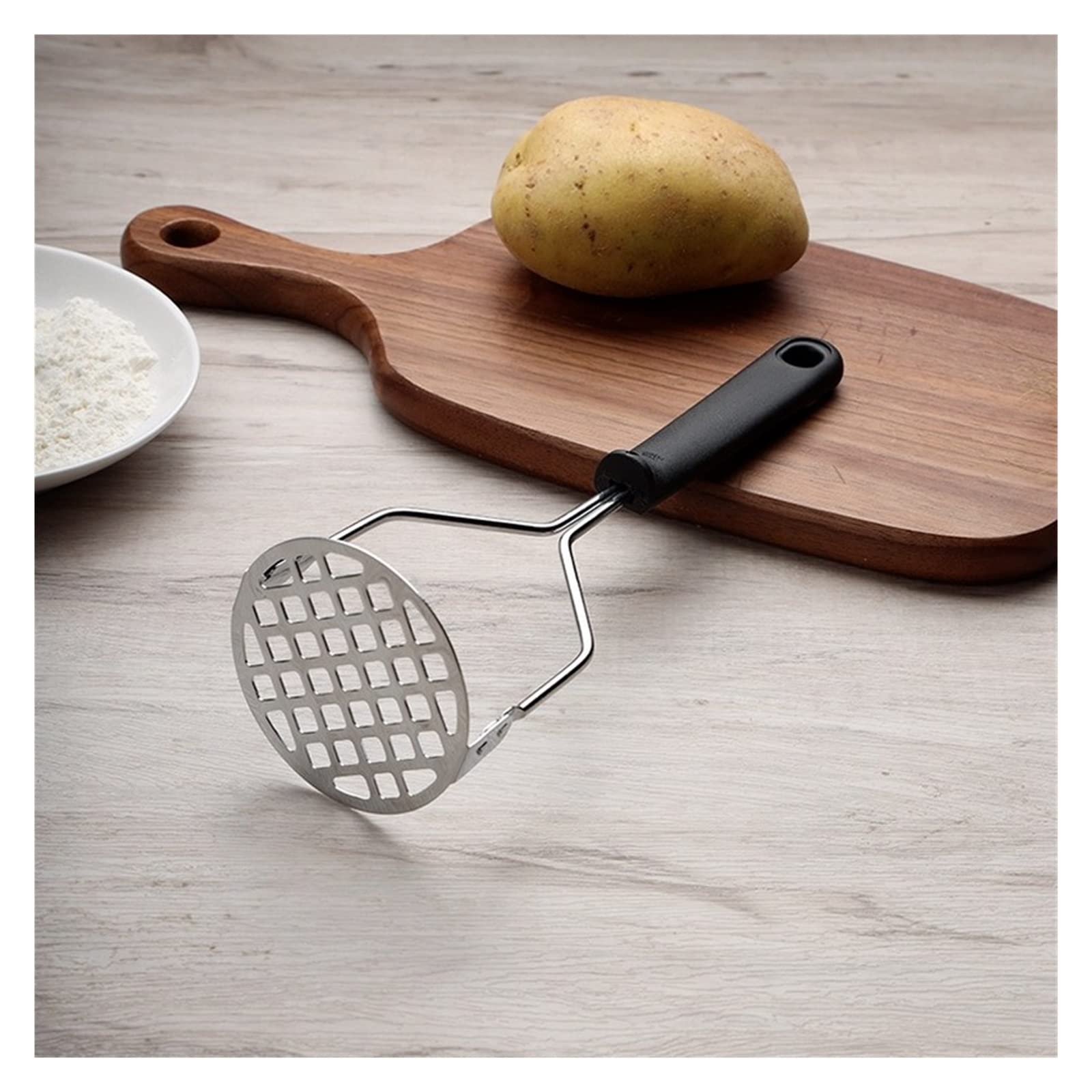 Kartoffelstampfer aus Edelstahl, manuelle Kartoffel-Knoblauchpresse, Kartoffelstampfer, Kartoffelbrecher, Obstmaschine, Küchenhelfer-Stampfer