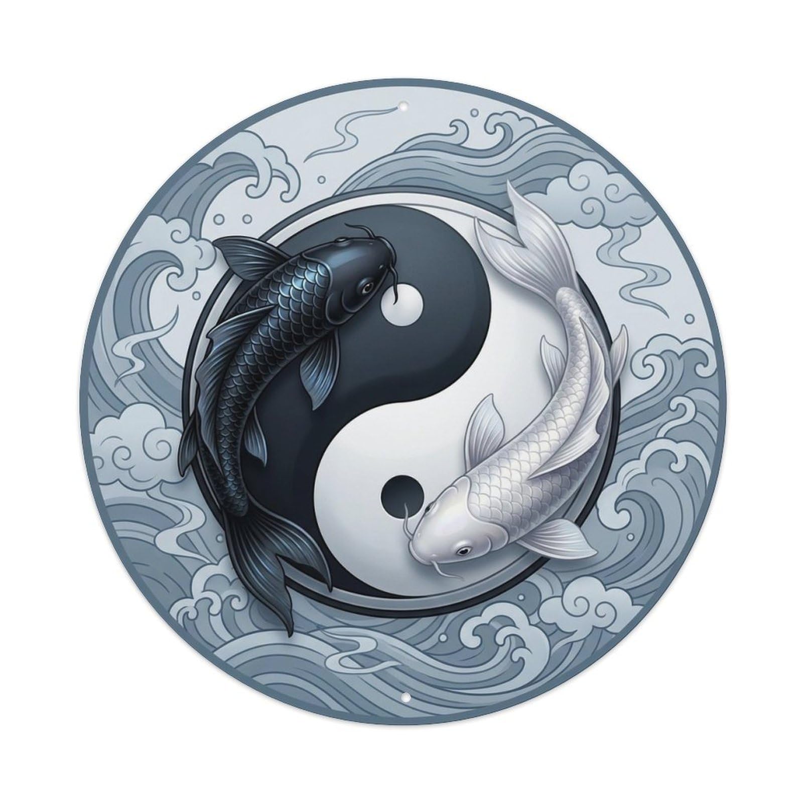 Japanese Koi Symbol Infinity Bagua Harmony Metal Tin Sign Plaque Wall Decor for Cafe, Man Cave, Club Bar, Office, Home Garden Round Metal Poster 8x8Inch