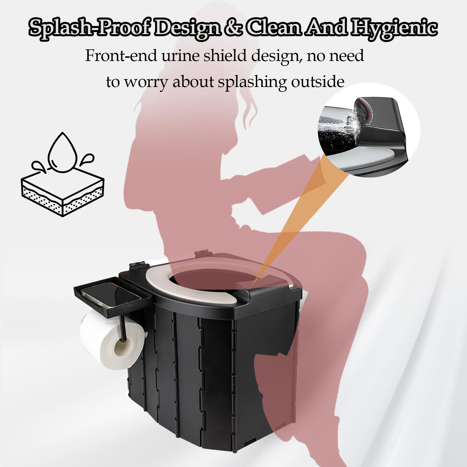 Wc Portatile Campeggio, Gabinetto Portatile Adulti, Wc Pieghevole con Coperchio e Portarotolo, Capacità di Carico Super Forte di Circa 400 Chilogrammi, per Escursioni, Campeggio, Viaggi Congestione