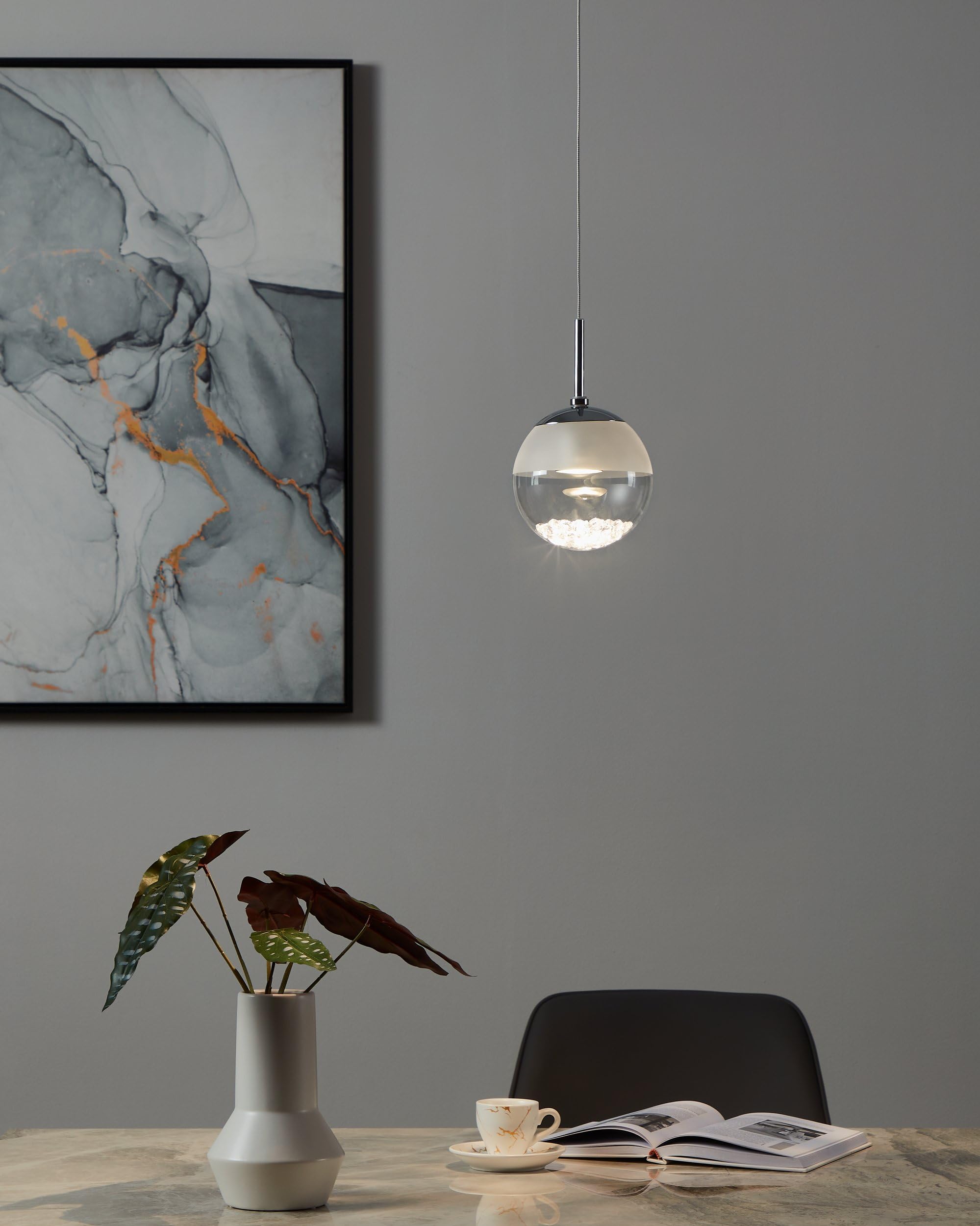Eglo LED lámpara colgante Montefio 1, lámpara suspendida de una luz | lámpara de techo de metal, vidrio y cristal, lámpara colgante en cromo y blanco, lámpara LED para comedor luz cálida