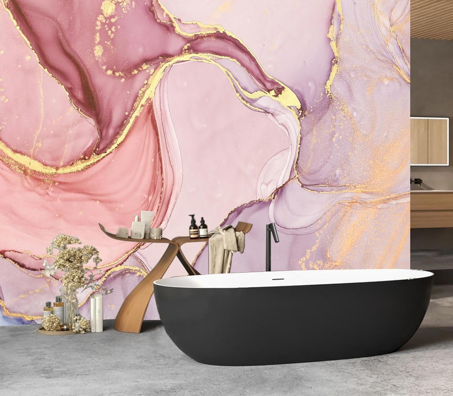 Eierme-Pink Gold Marble Swirl Abstract Background Mural Wallpaper Peel and Stick 90" x 67"