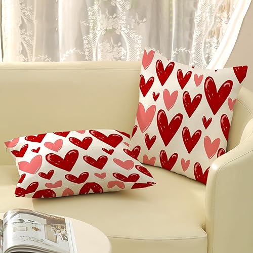 Miniatura 4 de Juego de 2 fundas de almohada de San Valentín de 20 x 20 pulgadas, románticas fundas de almohada decorativas de corazón de amor, rojo, rosa, día de