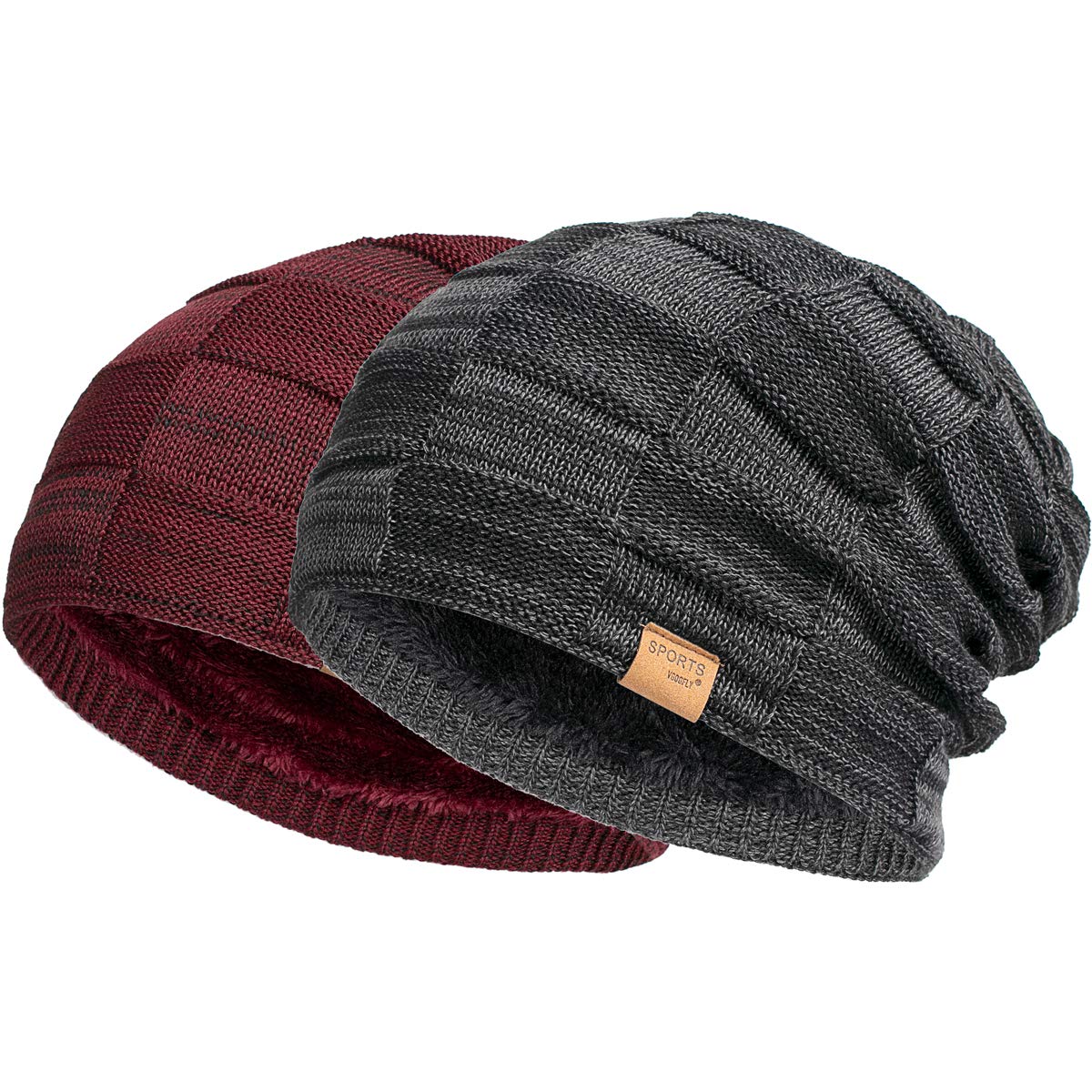 Vgogfly Slouchy Beanie for Men Winter Hats for Guys Cool Beanies Mens Lined Knit Warm Thick Skully Stocking Binie Hat Pairs