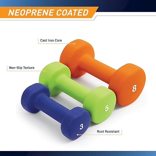 Miniatura 5 de Marcy Juego de 3 pares de mancuernas con revestimiento de neopreno (total de 32 libras) con soporte para mancuernas, pesas de mano para ejercicio en