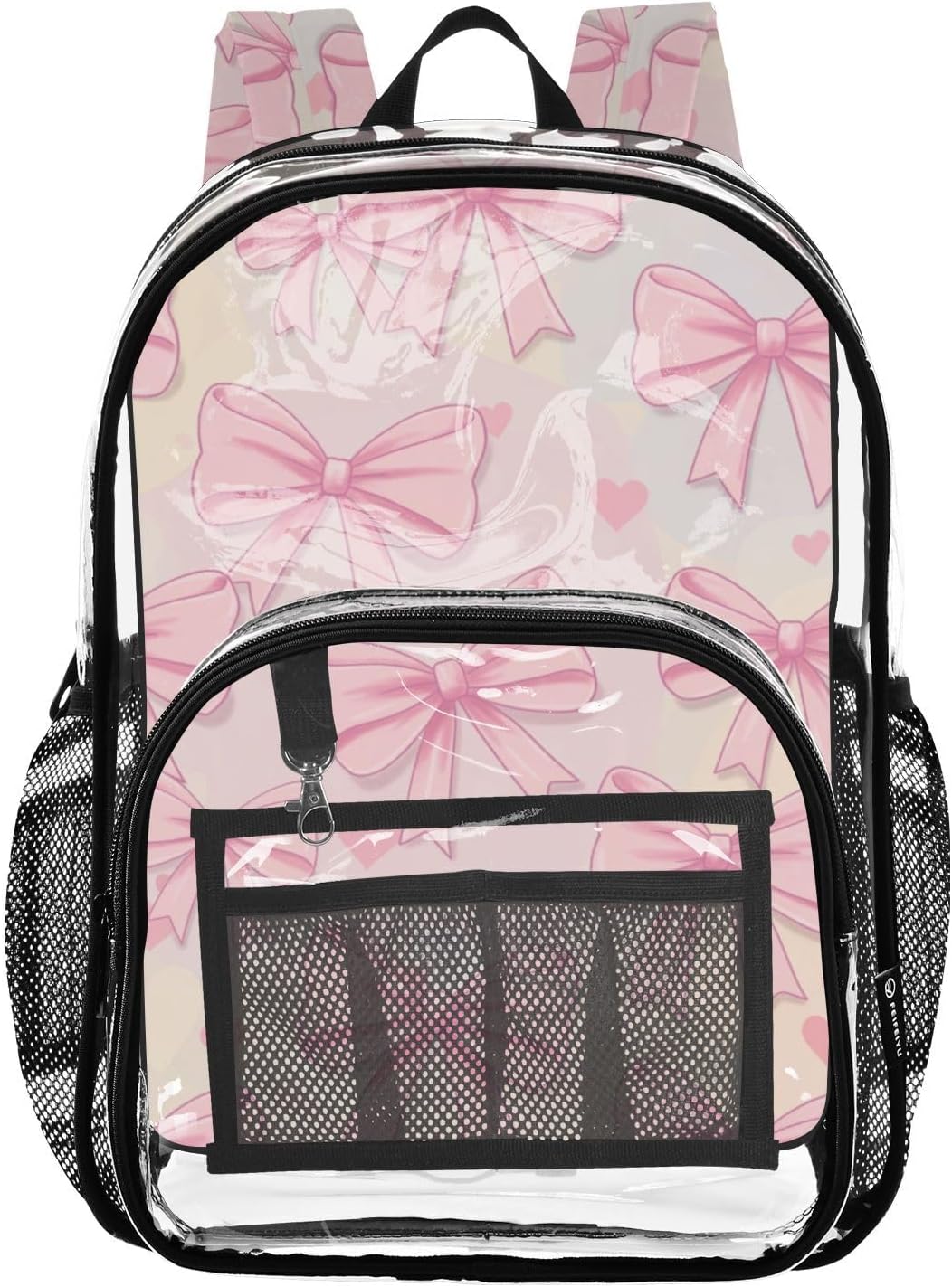Cartoon Bows Clear Backpack, Heavy Duty Transparent Bookbag for Kids, School, Stadium Approved