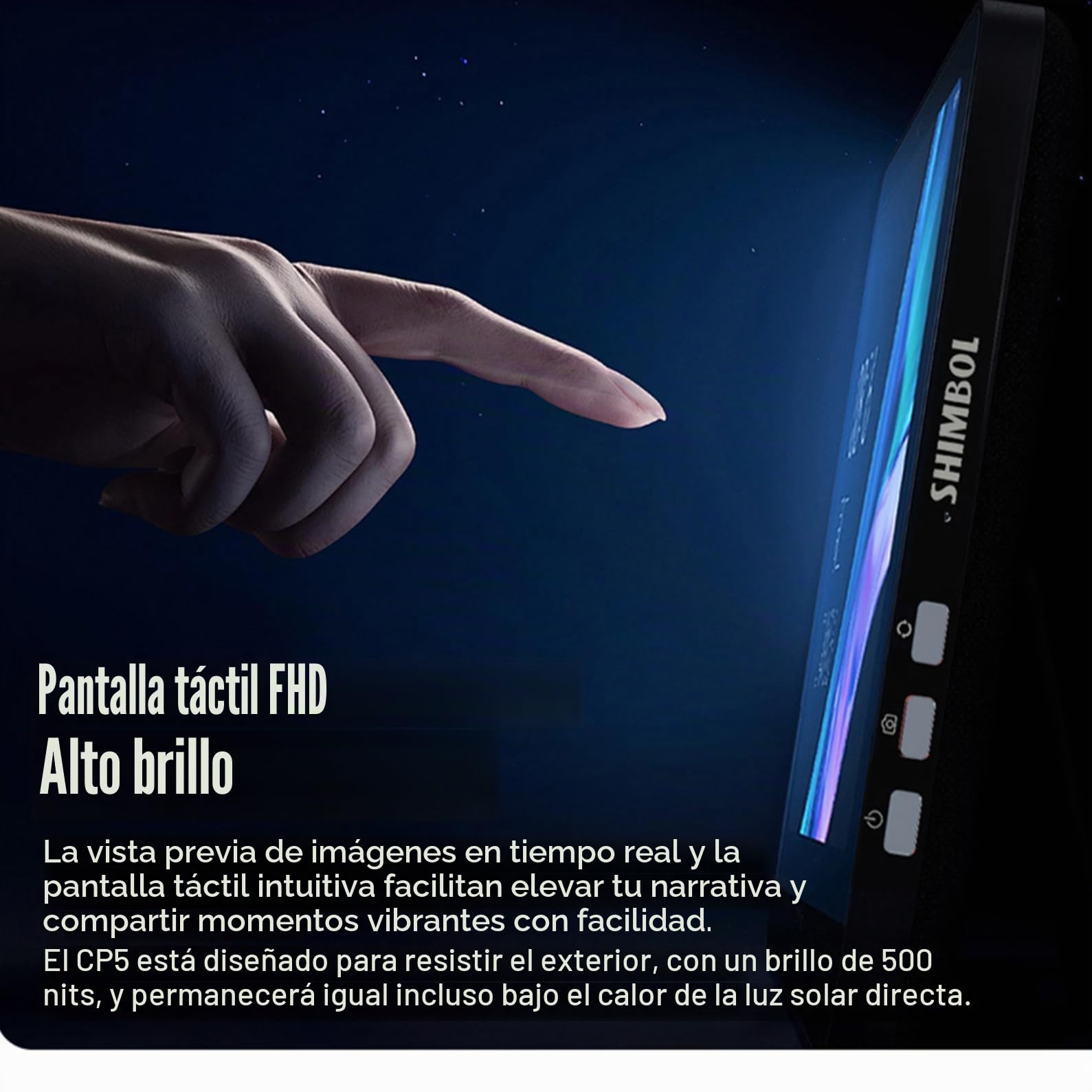 Shimbol CP5 - Monitor selfie con pantalla táctil FHD de 5 pulgadas, cámara trasera, 1080P, Vlog de selfie con mando a distancia Bluetooth, para iPhone y Android, selfies, vlogging, transmisión en