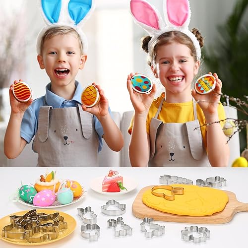 Miniatura 6 de 21 cortadores de galletas de Pascua, 18 formas para cortador de galletas de conejo de Pascua, conejo, cruz, trébol, mariposa, caballo, tulipán,