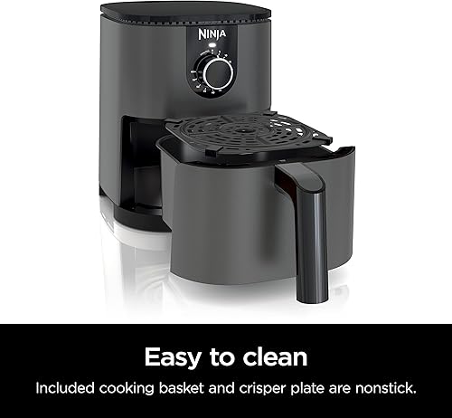 Miniatura 2 de Ninja AF080 Mini freidora de aire, capacidad de 2 cuartos de galón, compacta, antiadherente, con temporizador de ajuste rápido, gris