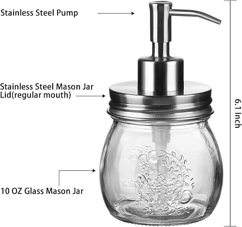 Miniatura 2 de Amolliar Dispensador de jabón líquido en tarro Mason de 10 onzas, tapa de bomba de acero inoxidable, bonita decoración de granja para cocina, baño,