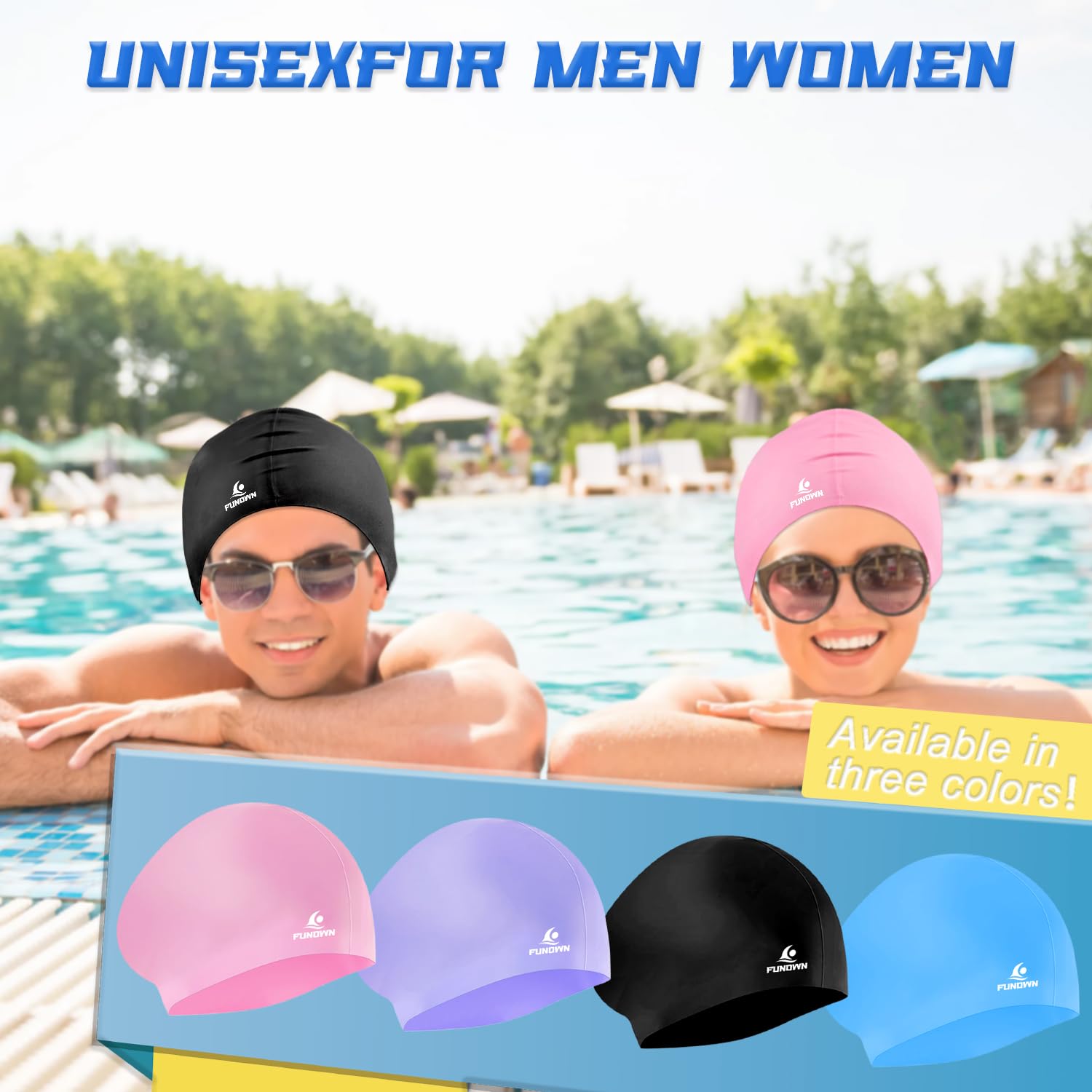 Dsane Cuffia da nuoto in silicone per capelli lunghi, design ergonomico 3D, per donne, bambini, uomini, adulti, ragazzi, ragazze, cuffia da nuoto con tappo per le orecchie e clip per naso