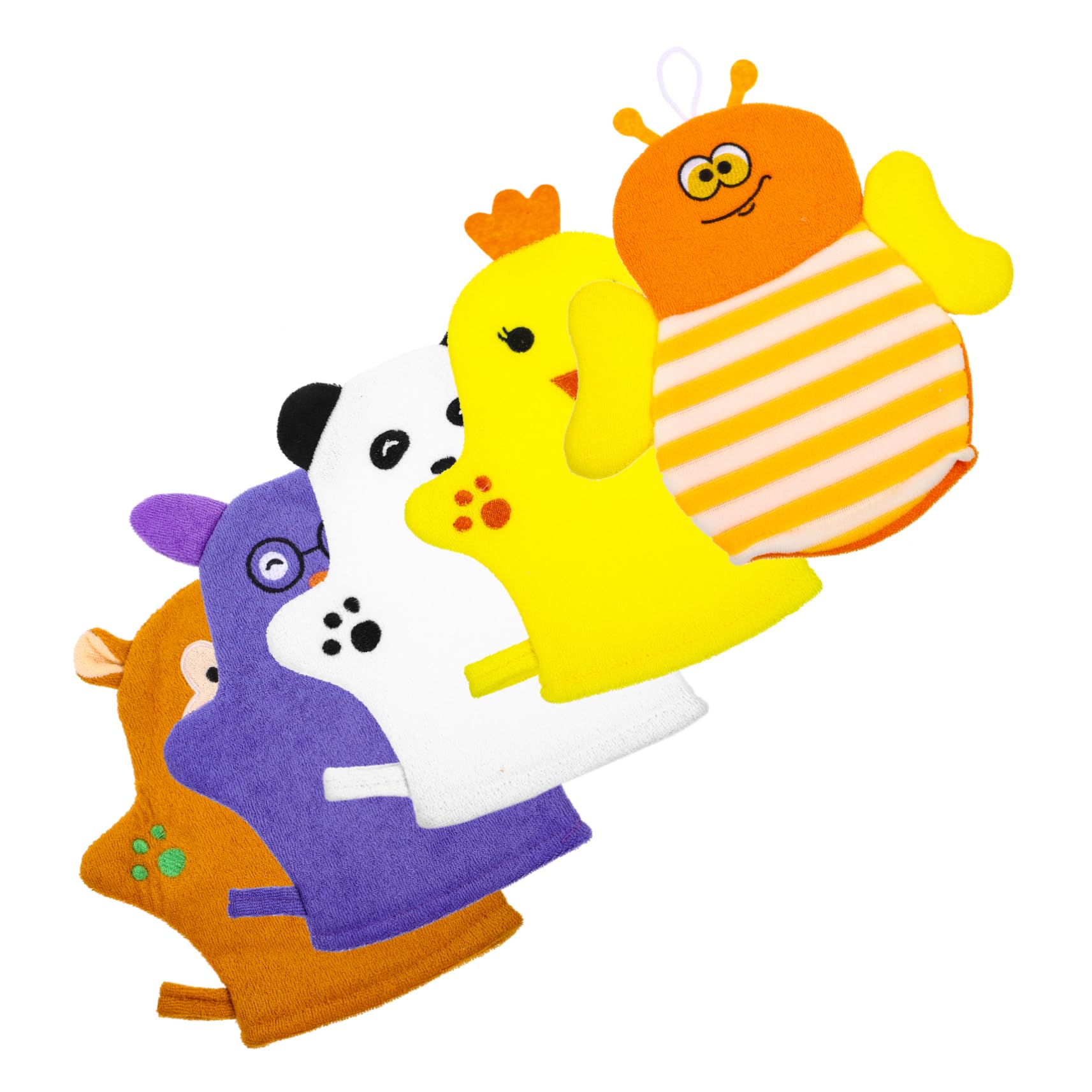 IWOWHERO 5Pcs Bathing Mitt Cartoon Cotton Wash Gloves for Soft Exfoliating Bath Scrubber for Newborn Bathing Experience
