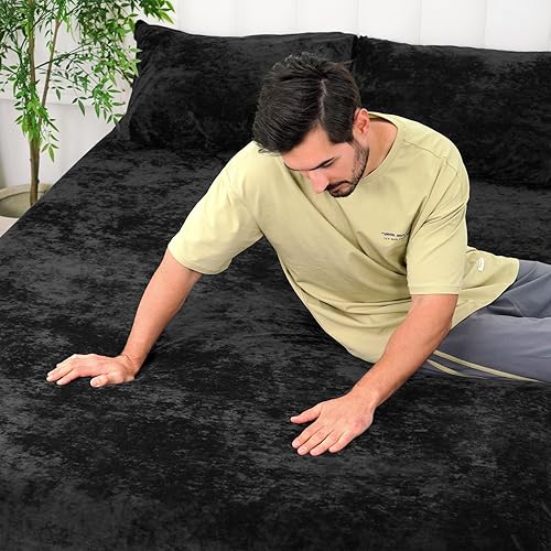 Miniatura 6 de PHF - Sábana bajera ajustable de terciopelo real tamaño King, 1 sábana súper suave y cómoda de vellón con bolsillo profundo de 15 pulgadas, para