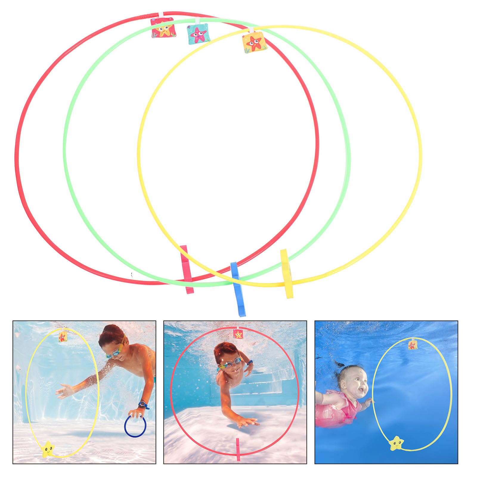 CHILDWEET 3 Pezzi Anelli da Immersione per 80 CM Giocattoli Subacquei per Piscina Cerchi Grandi per Giochi D’Acqua Estivi e Allenamento Immersioni 4-8 Anni