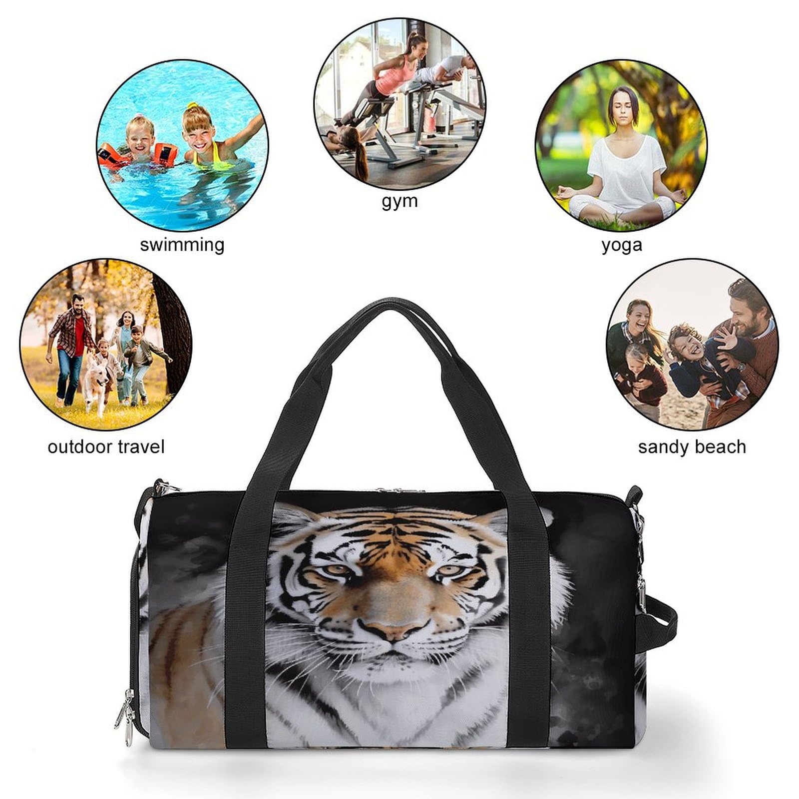 Turnbeutel für Damen und Herren, Tiger-Druck, wiederverwendbarer Turnbeutel, Turnbeutel mit Schuhfach, Stil, Einheitsgröße, modern, Stil:, Einheitsgröße, Modern