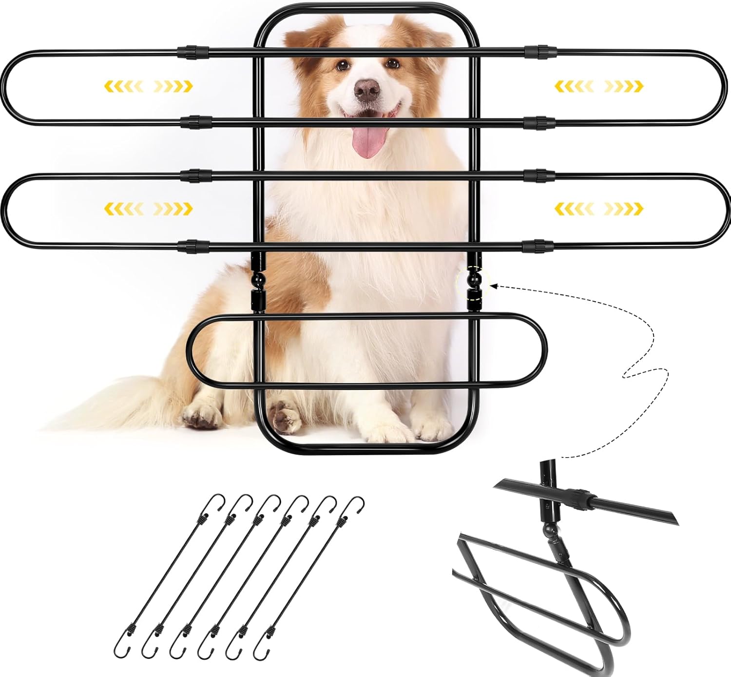 Universal Fit Dog Barrier for SUV,Sedan,Truck,Front/Back Seat,Elastic 6 Ropes&Steel Hooks Firmly Fixed,42.5"62"Width Adjustable,Dog Car Barrier Follow the Seat Movement with Movable Lower Part