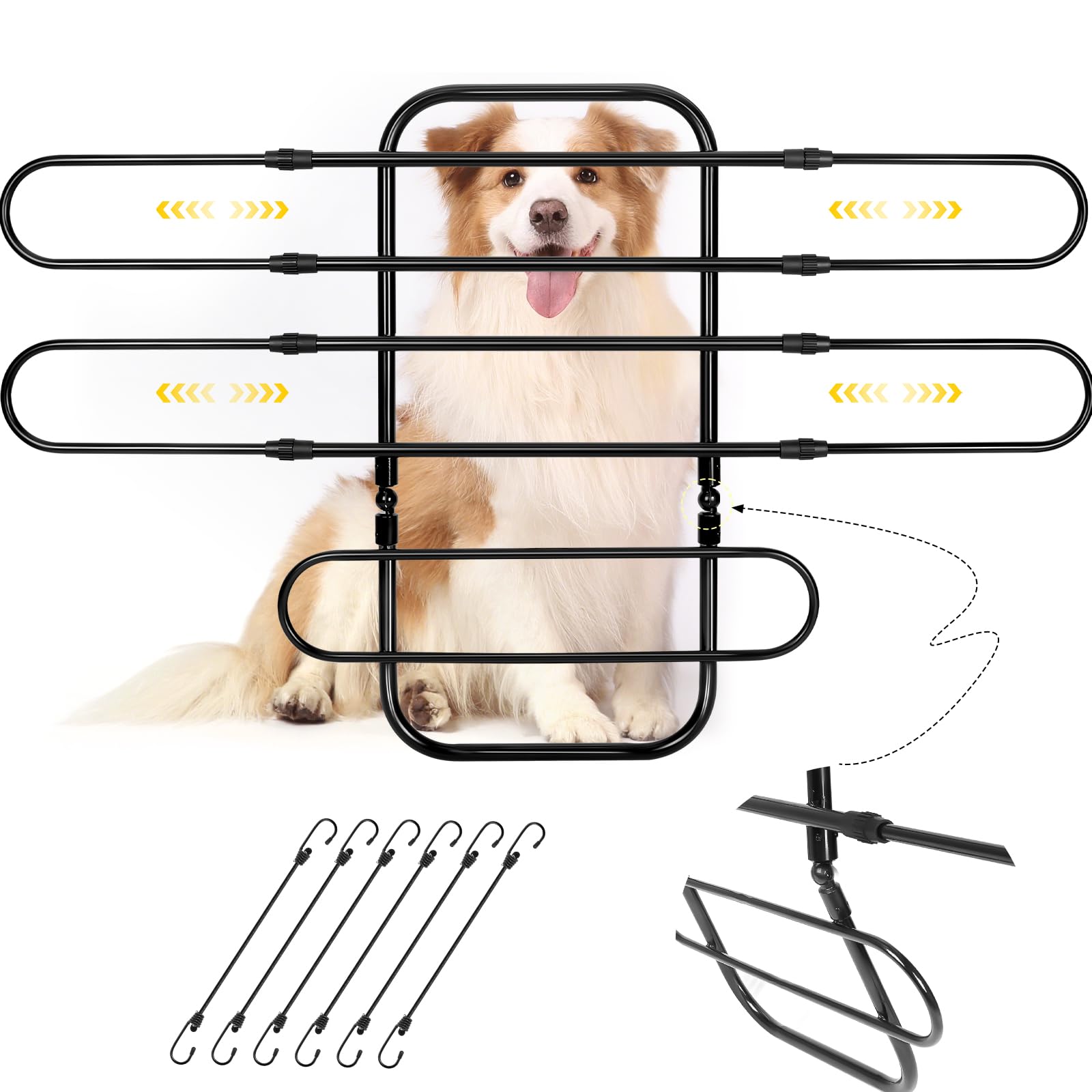 Universal Fit Dog Barrier for SUV,Sedan,Truck,Front/Back Seat,Elastic 6 Ropes&Steel Hooks Firmly Fixed,42.5"–62"Width Adjustable,Dog Car Barrier Follow the Seat Movement with Movable Lower Part