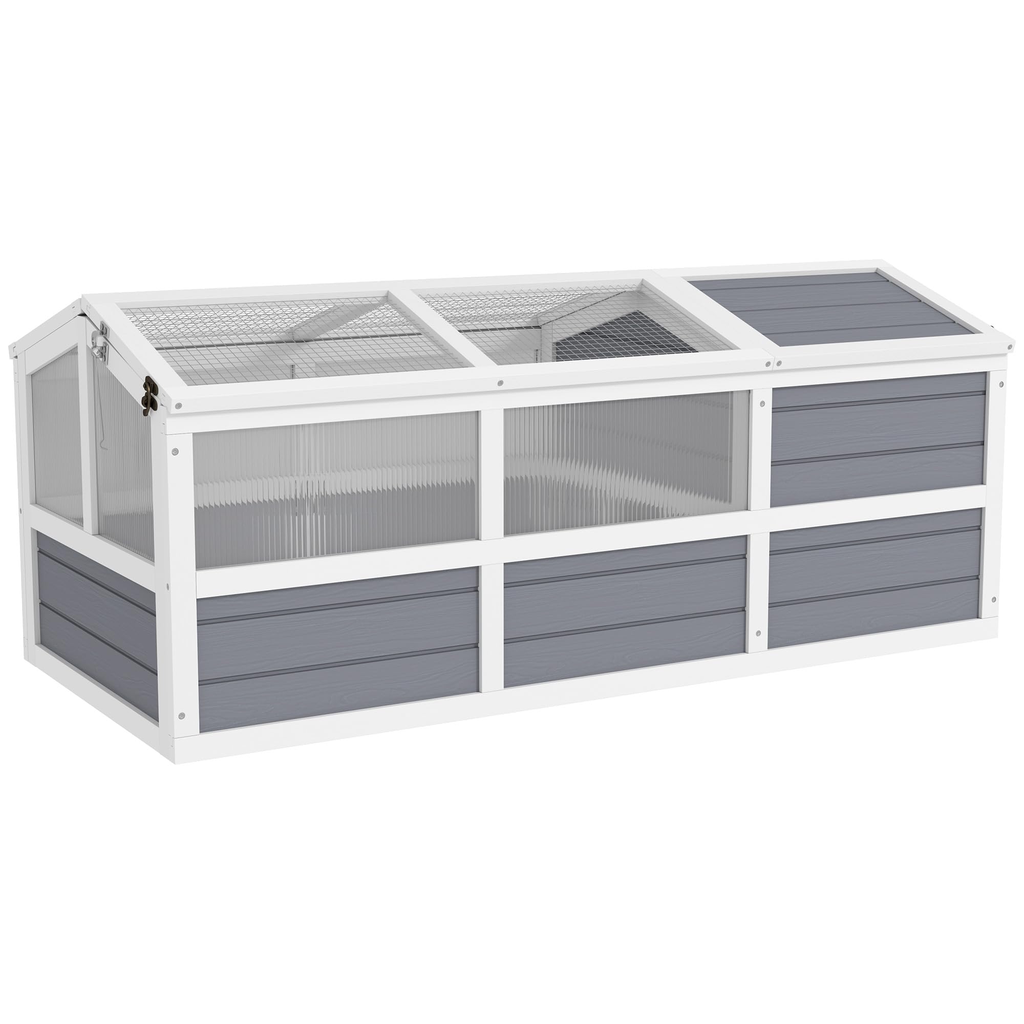 PawHut Tortoise Habitat, Wooden Outdoor Tortoise Enclosure with Doors, PC Sun Panel Windows, Bottomless Design Tortoise House for Small Animals, Rabbits, Light Gray