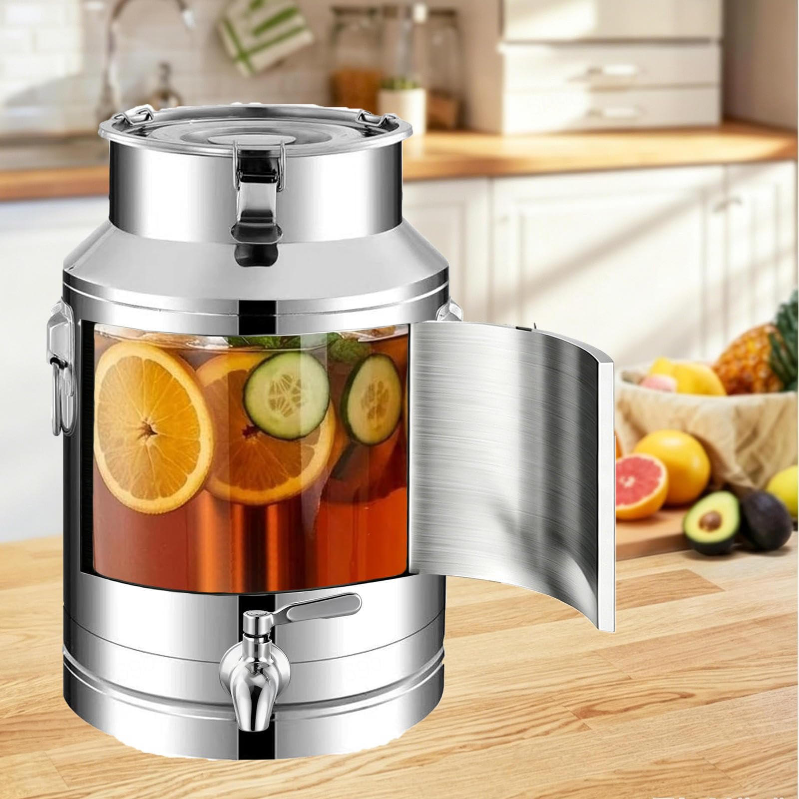 dispensador de bebidas con grifo jarra de agua acero inox,A-9L | con abrazadera de bloqueo de tapa almacenamiento de alimentos en barril hermético para sólidos líquidos,A-9L