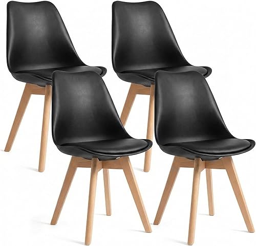 Juego de 4 sillas de comedor, modernas sillas de comedor tapizadas con asiento acolchado de piel sintética, sillas de cocina sin brazos con respaldo